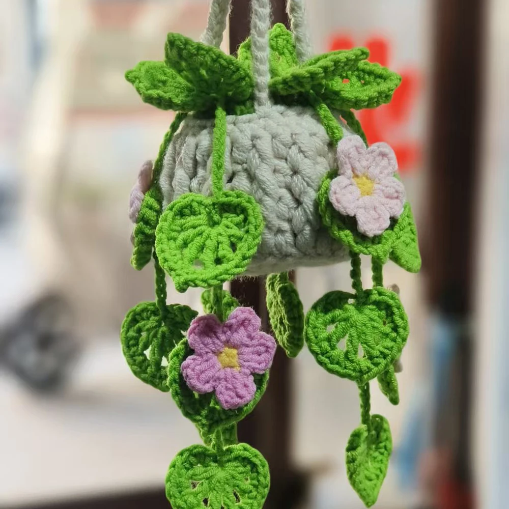Gehäkelter Pflanzenanhänger Gehäkelte Blumen Auto-Spiegelanhänger Liebliche Gestrickte Lavendelblume Raumdekoration – Detail 5