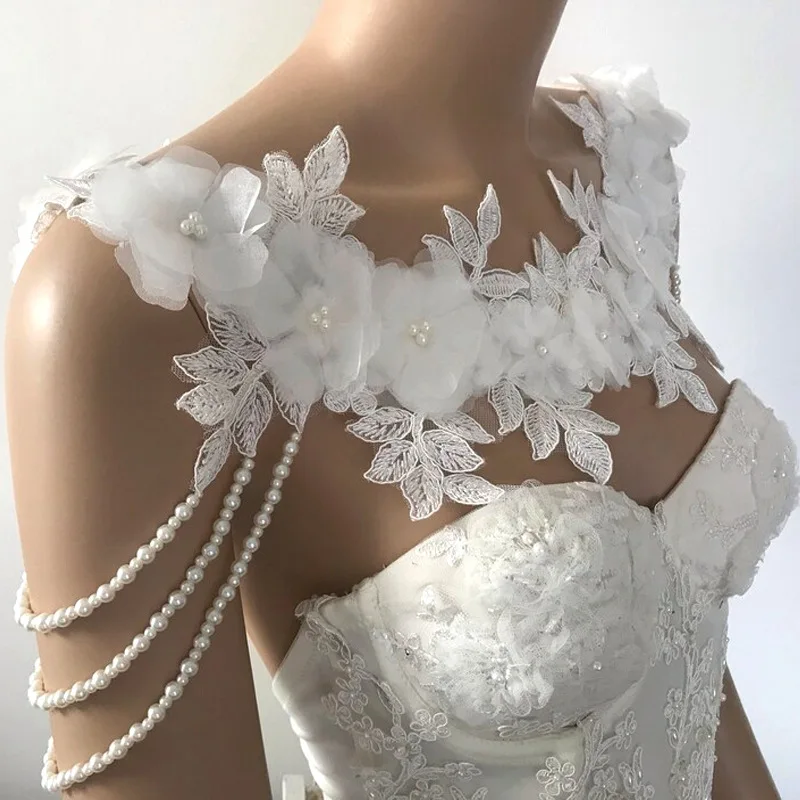 Veste Élégante en Dentelle pour Patients, avec Perles Appliquées, Accessoires Ronds pour Robe de Mariée, sur Mesure