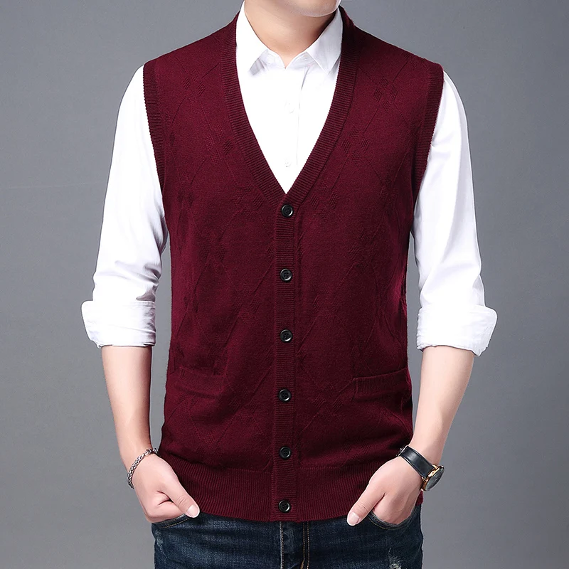 Level 4 Super Anti-pilling Top Grade New V Neck Fashion Brand Knit Cardigan Casual Preppy 2024 Autum Sweater Vest Sleeveless