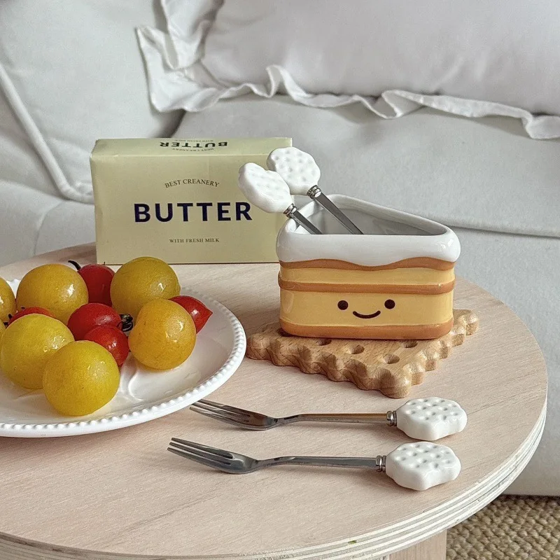 Factory direct sales breadfruit fork fruit sign household fruit fork  insert creative ceramic advanced sense storage can set