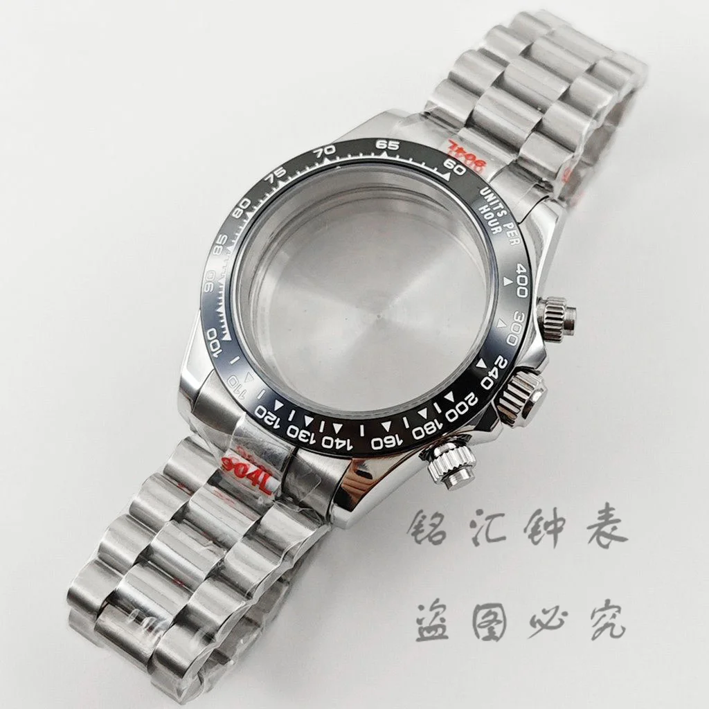 VK63 40mm Daytona Schwarze Lünette Präsidentenarmband Uhrengehäuse Saphirglas Uhrenzubehör für VK63 VK64 Quarzwerk