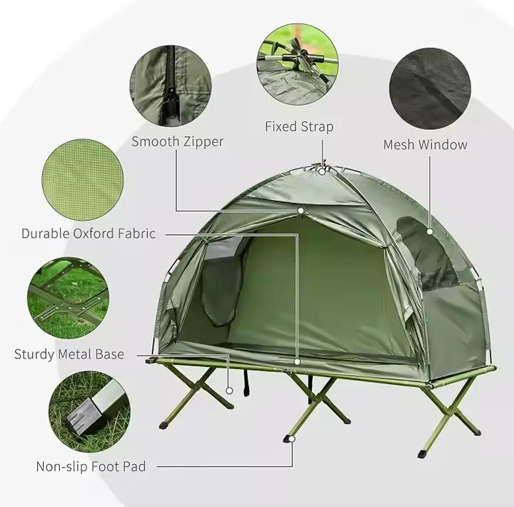 2 in 1 Off Ground Quick Automatic Pop up Portable Tent Folding Bed Outdoor Camping Tent