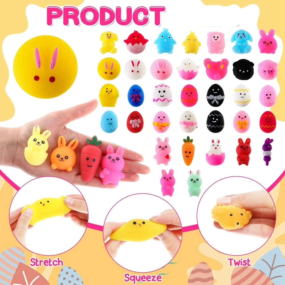 Easter 12/36PCS Mini Cat Animals Kawaii Mochi Squishy Toys Animal Squishies Stress Relief Basket Stuffers Party Favors Gifts