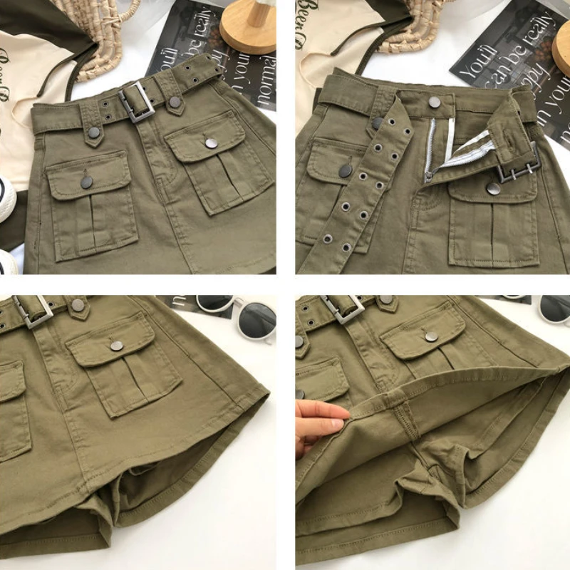 Minifaldas vaqueras militares para mujer, ropa de calle con múltiples bolsillos, Personal, fresca, juvenil, europea, diseñador de cintura alta