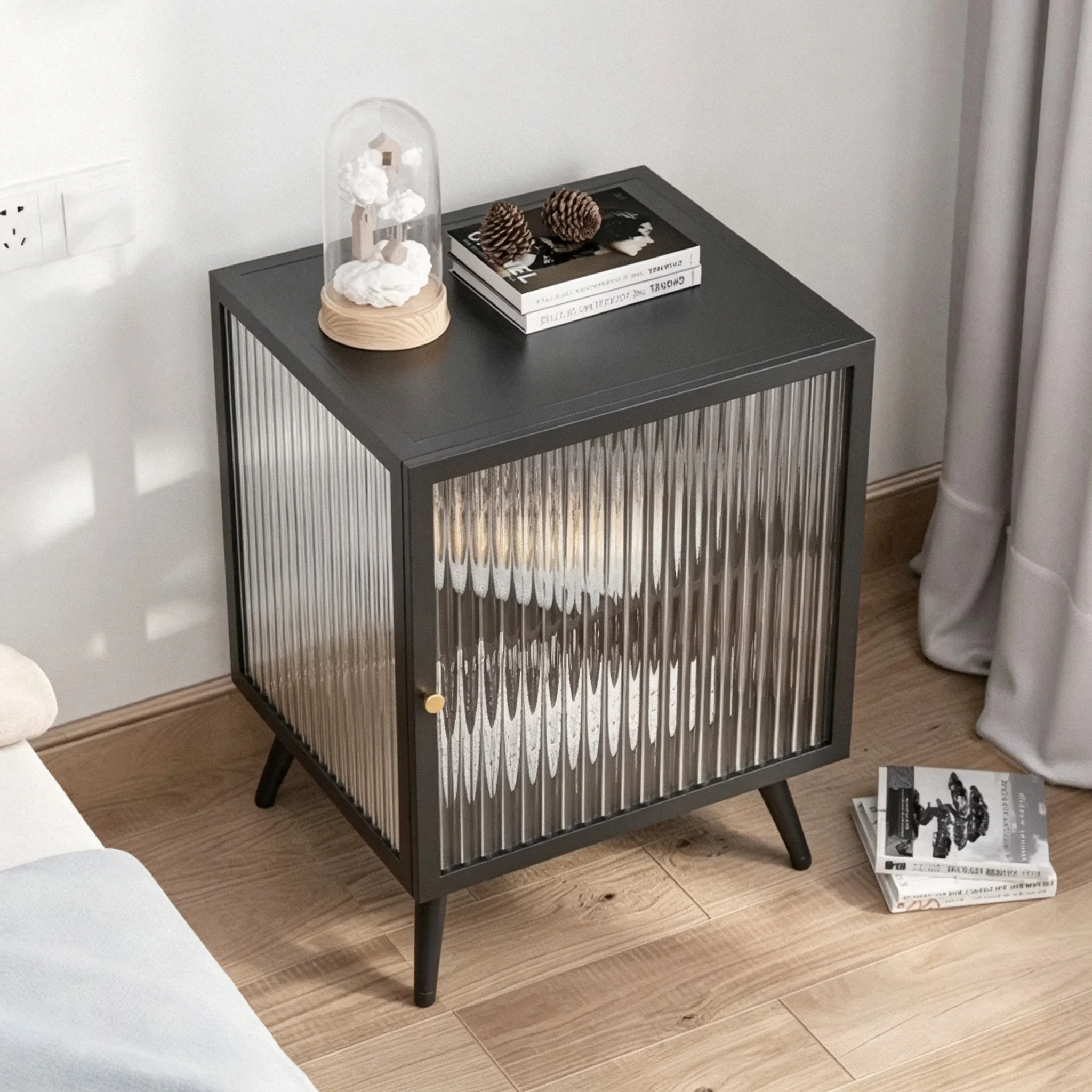AOLIVIYA Nordic Iron Nightstand Bedside Storage Shelf Cabinet Modern Gray Mini Table