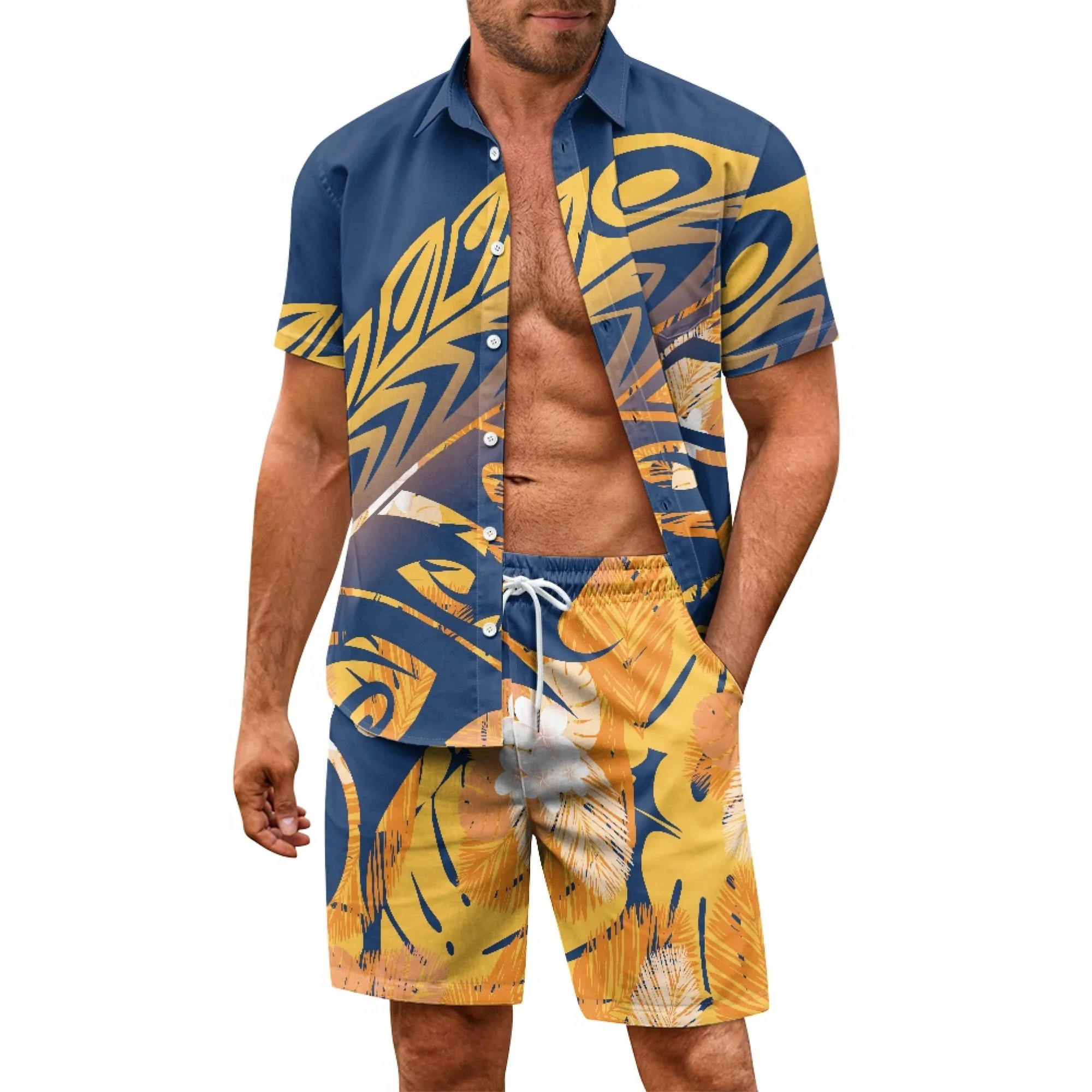 

Summer Vacation Casual Set Men's Shirts and Shorts Polynesian Vintage Art Design Soft Fabric Customized Pattern