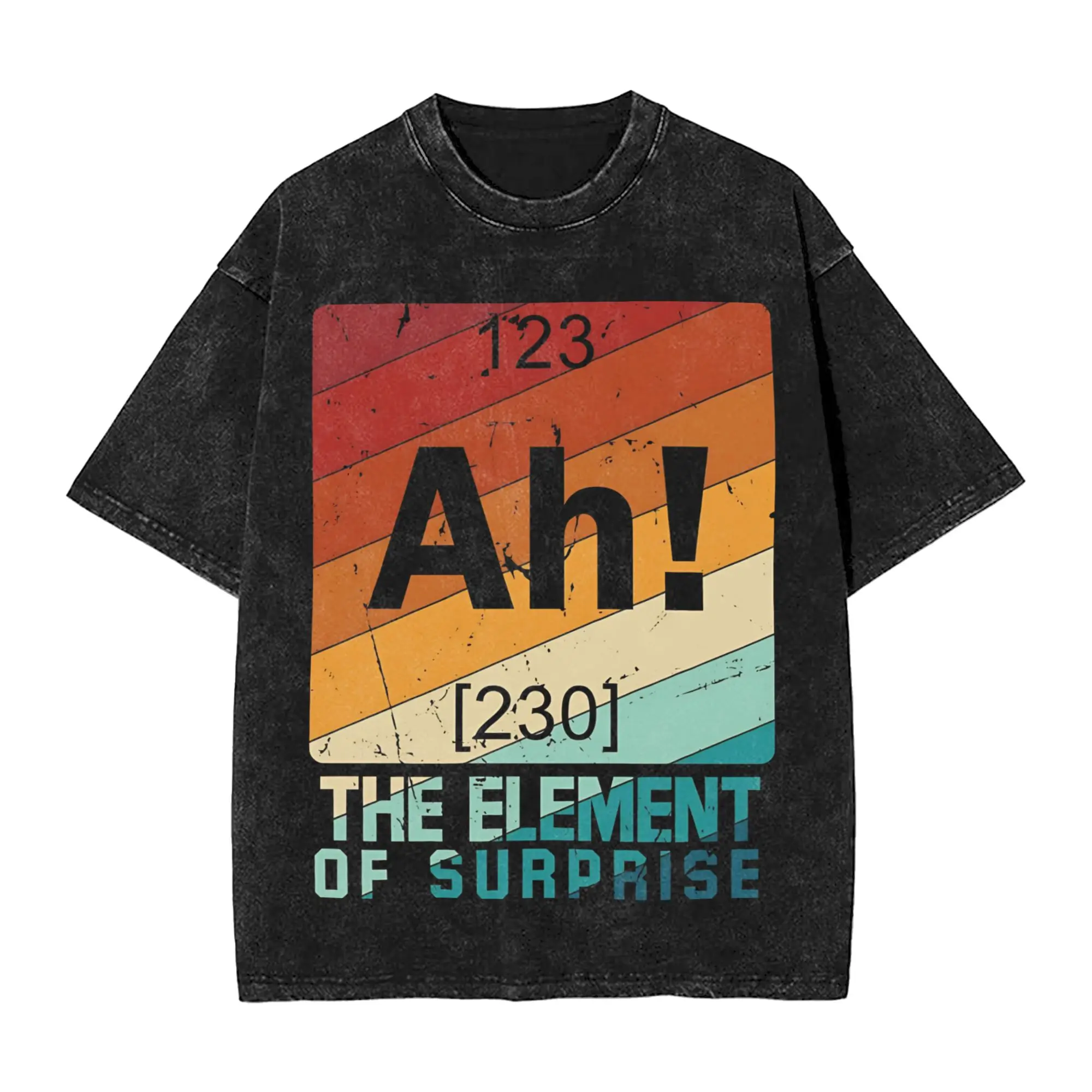 Funny  Ah! The element of surprise! Vintage Washed T Shirt Pure Cotton Awesome T-Shirt Crew Neck  Tee Shirt Short Sleeve Clothes