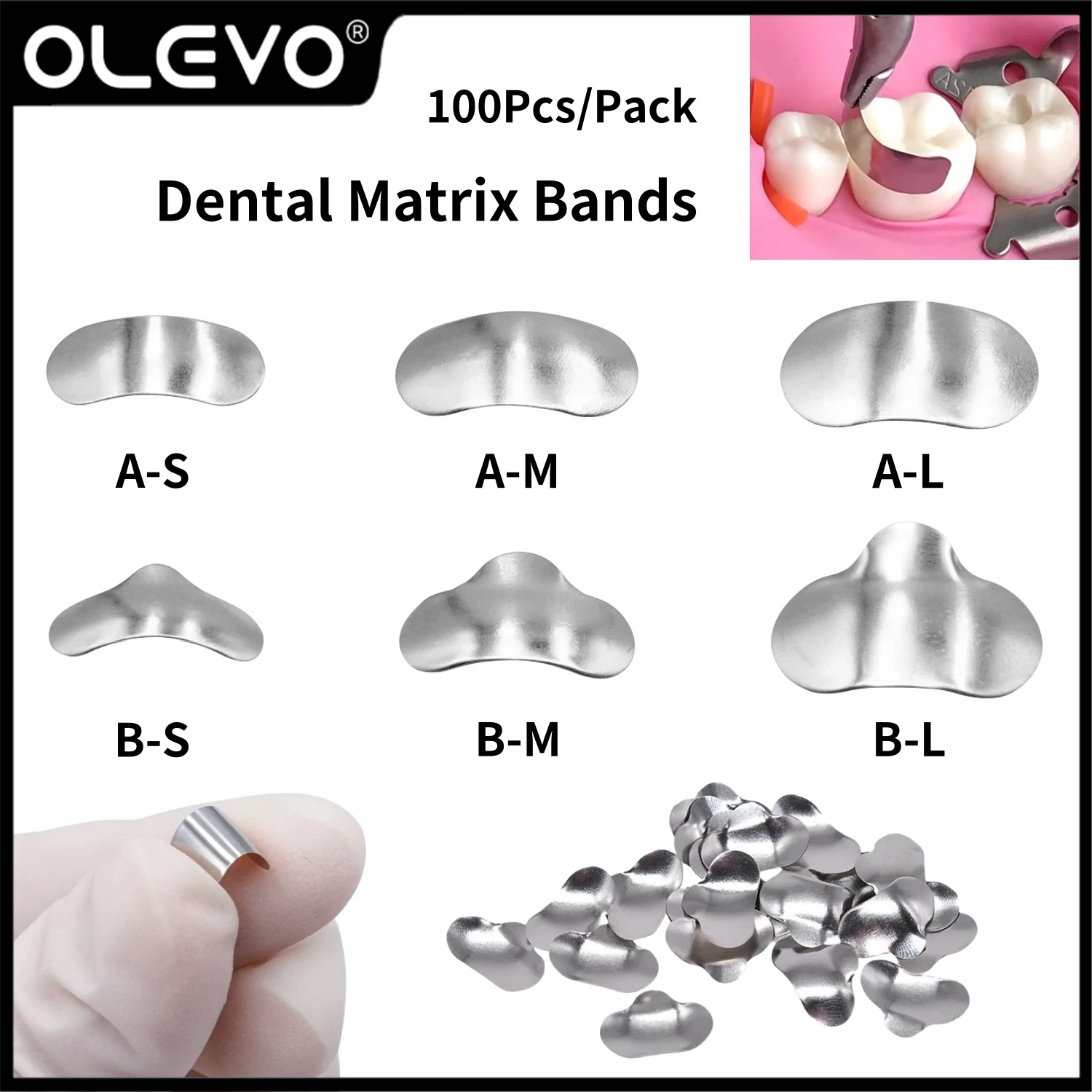 100Pcs Dental Matrix Bands Sectional Contoured Matrices Metal Matrix Bands Rings For Teeth Filling Replacement Dentist Material