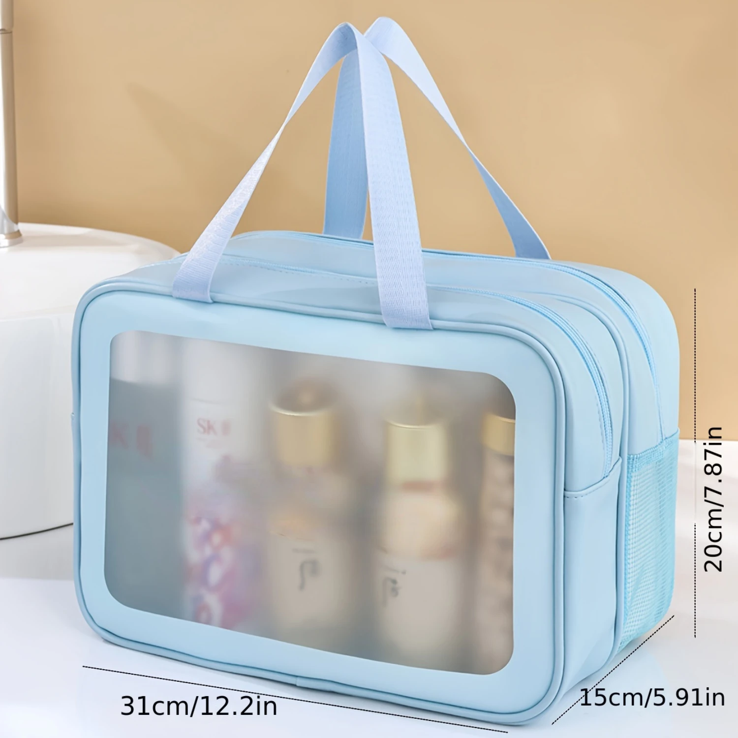

Large Capacity Waterproof Double Layer Toiletry Bag for Travel and Fitness - Wet/Dry Separation, Portable Cosmetic Bag