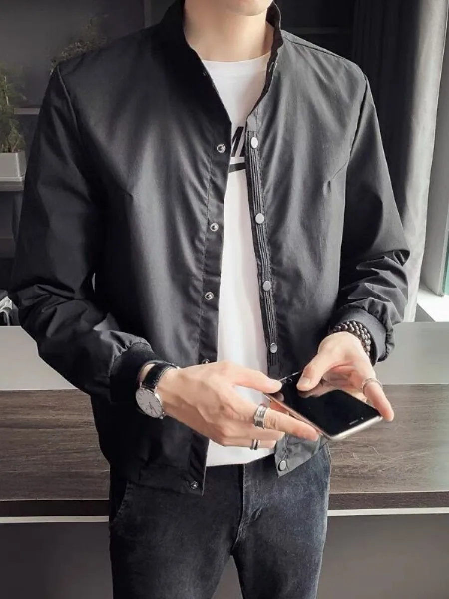 

Casual Loose Fit Men's Jaet Spring Autumn New Sle Trendy Stand Collar Versatile Large Size Outerwear Breathable Youth Bus...