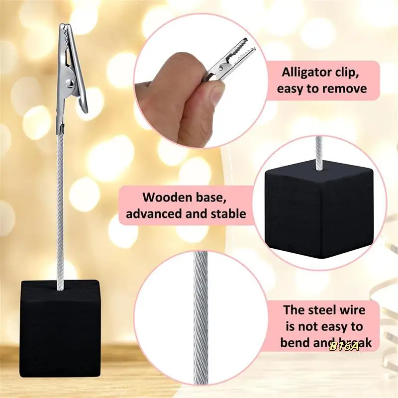 40 pièces Cube Base mémo pince support avec pince crocodile Base en bois Table numéro support Cube Base Place porte-carte