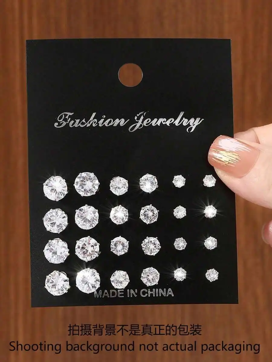 24pcs/Set Fashionable Minimalist CuZirconia Stud Earrings, Suitable For Party, Date And Daily Wear