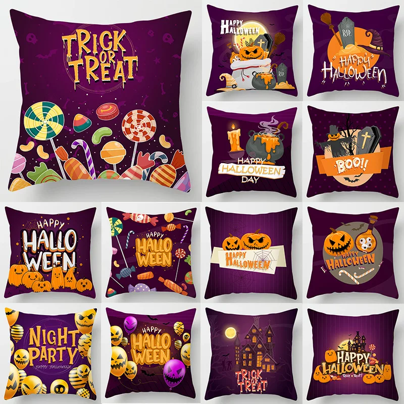 

Halloween Pillow Covers Fall Decor 18"x18" Trick or Treat Peach Skin Throw Pillows Covers for Couch Decor Living Room Decoration