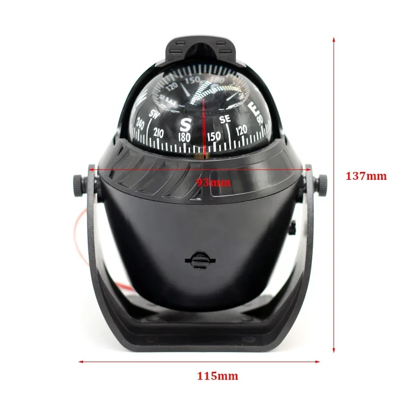 12V Marine Navigation Compass Black With Electronic LED Light Electronic Sea Pivoting Marine Compass for Marine Boat