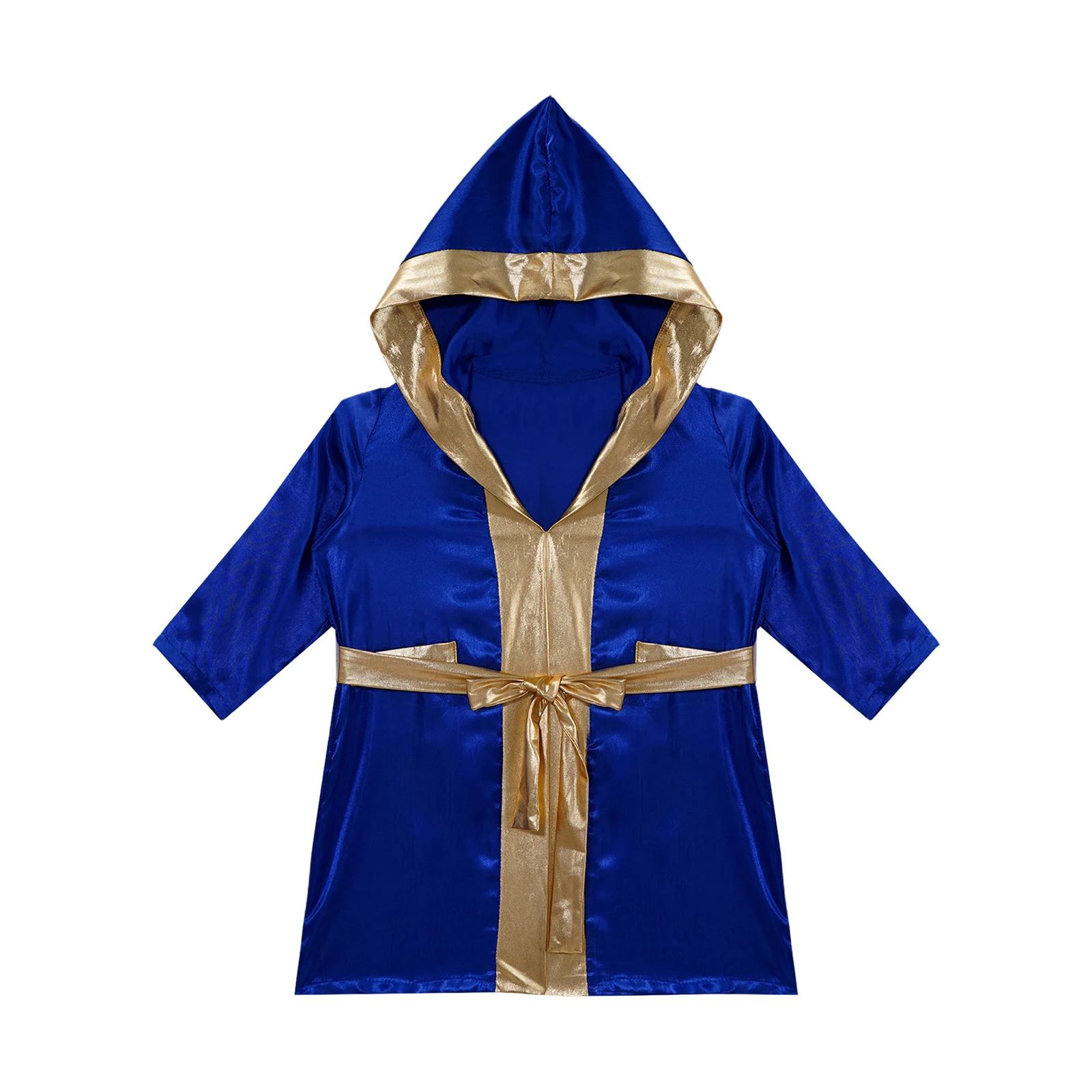 Kids Girls Boys Metallic Hooded Cloak Boxing Costume with Belt Open Front Metallic Trim Boxing Thai Kickboxing Cosplay Costume