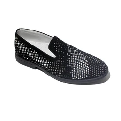 Boys Party Shoes Kids Rhinestones Black Tuxedo Loafers Standard Low Heel Soft Outsole Diamante Smart Formal Dress Shoes