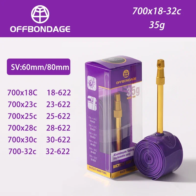 

OFFBONDAGE Aluminum Ultralight Bike Inner Tube 700C Road TPU Tire 60 80mm Length French Light Tube