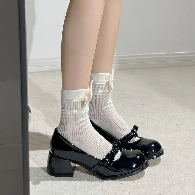 2026 New Heel Mary Janes Square Toe Square Heel Hot Sale Ladies Shoes New Solid Butterfly-knot Fashion Pumps view 3