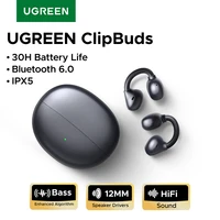 UGREEN ClipBuds Auriculares inalámbricos de oído abierto Bluetooth 6,0 con 4 micrófonos Llamada clara, Auriculares con clip Tiempo de reproducción 30 horas