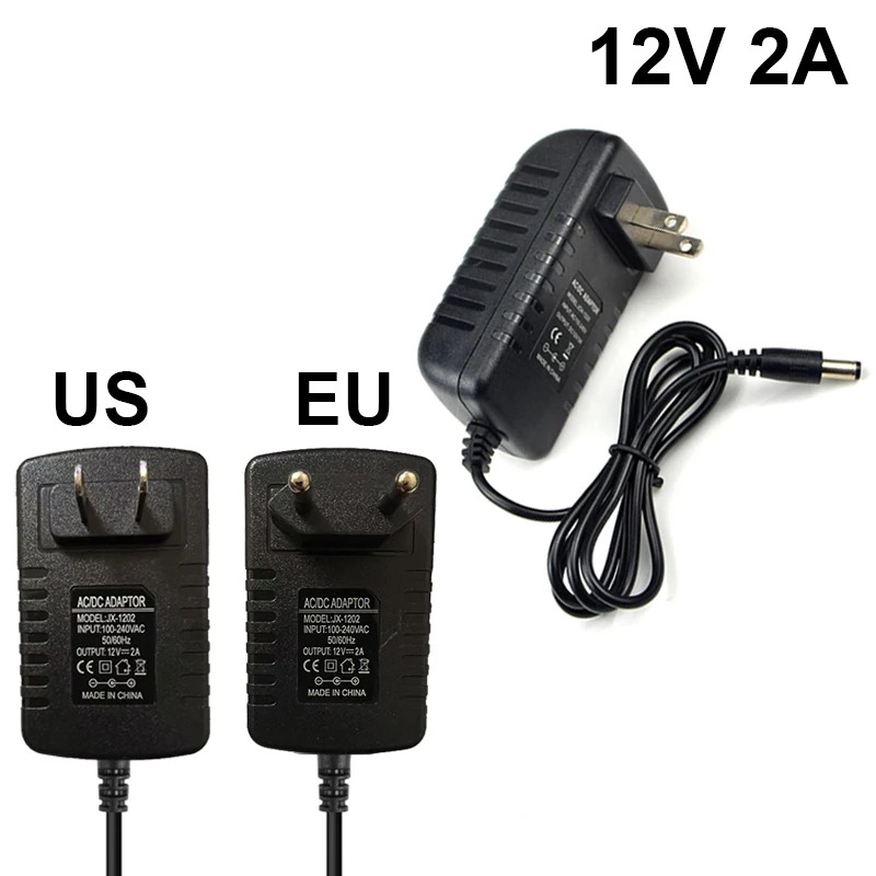 24W 12V Power Adapter With Charge Lamp 2A LED Lights Transformers Wall Charger EU US Plug For CCTV IP Camera LED Strip Light