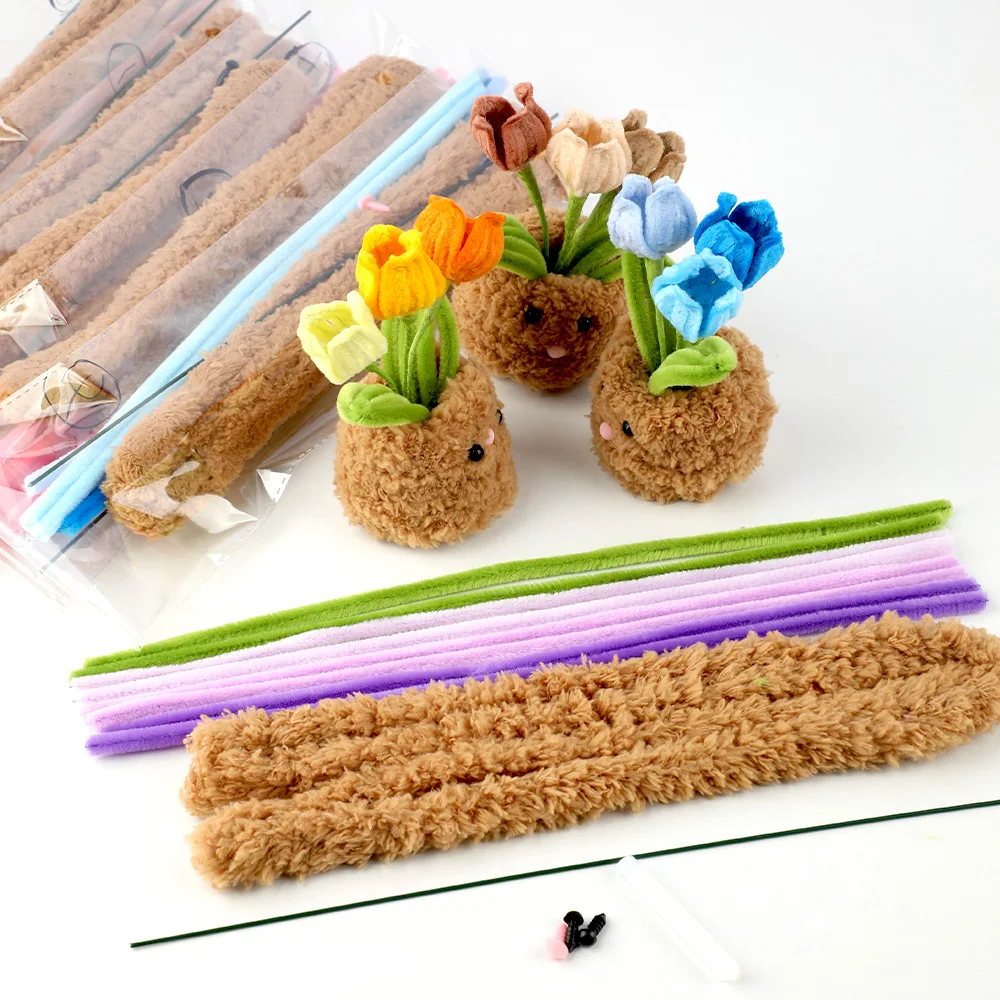 6 styles pipe cleaners potted tabletopm, Chenille Stem Pipe Kids DIY Creative Toys , Handmade Material Plush Strips