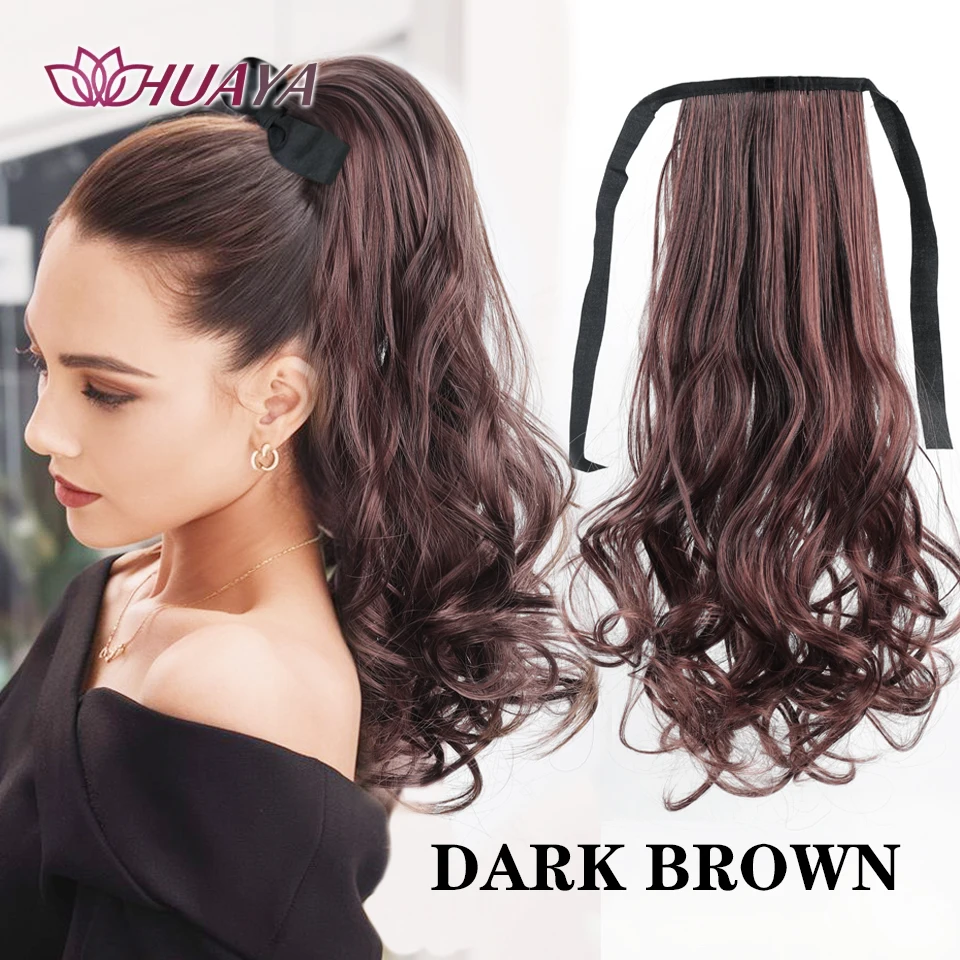 Synthetic 14Inch Ponytail Ribbon Ponytail Extensions Medium Long Curly Ponytail Ladies Black Brown Hair Piece for Women