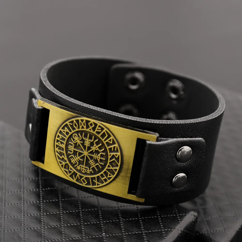 New Retro Nordic Pirate Compass Bracelet Men\'s Leather Bracelet Celtic Viking Jewelry Compass Bracelet Accessories Party Gifts