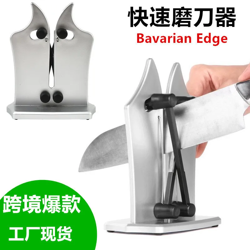 Precision sharpening tool for knives and scissors with adjustable angle mechanism forged from high carbon steel featuring silver
