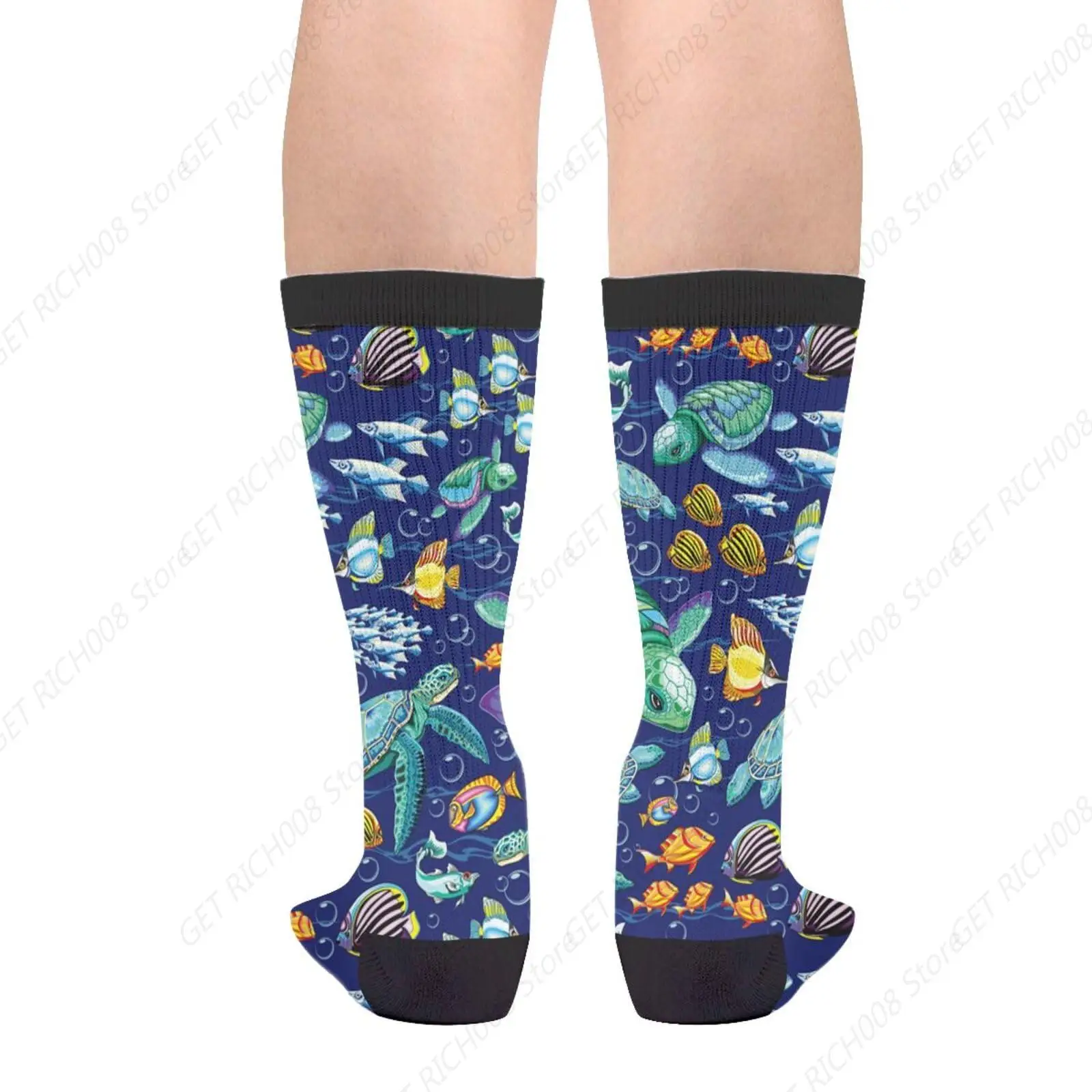 Colored Baby Turtle Crawl To The Water Novelty Fun Crew Socks Fashion Comfortable Men And Women Crazy Dress Socks