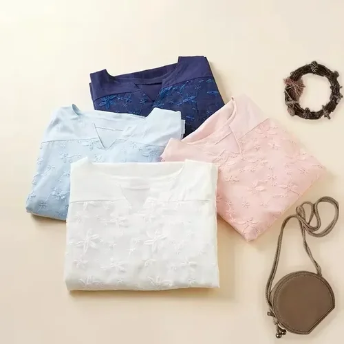 Imagen 2 del producto 2024 verano otoño blusa caliente mujeres encaje manga larga Tops cuello pico bordado suelto de talla grande S-5XL camisa elegante Blusas Mujer