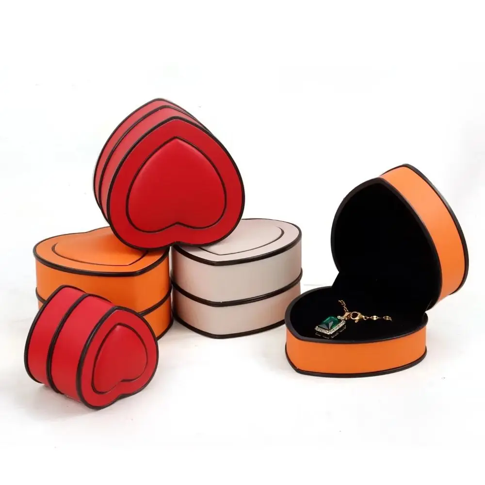 Heart-shaped Jewelry Box Solid-color Surface PU Leather Heart-shaped Box Reliable Stitching Compact Portable Size