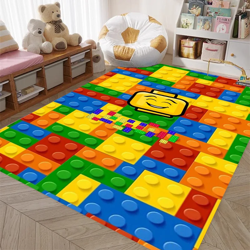 Colorful L-LEGO Building Blocks Theme Carpet Mat for Children's Playroom Living Room Floor Decor rugs