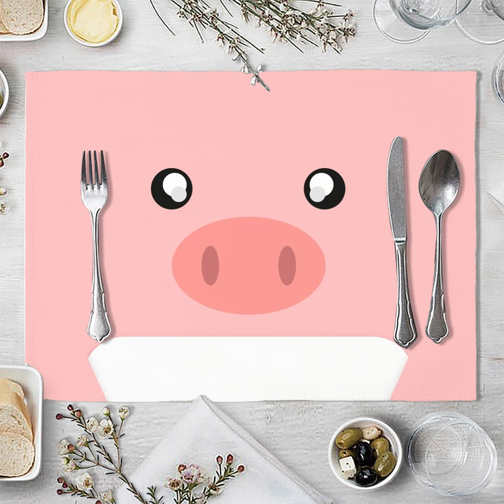 Creative and Interesting Animals Head Placemat Linen Fabric Table Mats Family Dinner Tableware Kitchen Table Mat 30X40cm