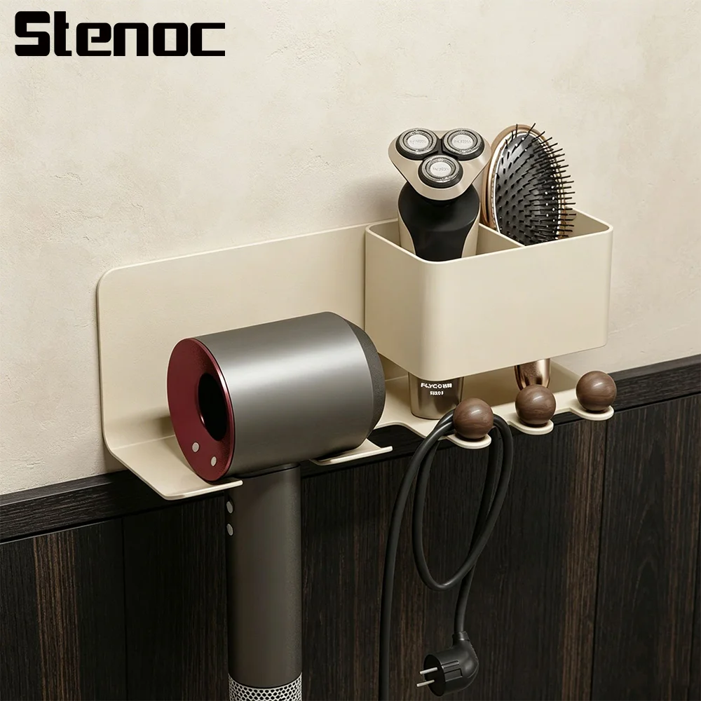 Black Vintage Style Hair Dryer Storage Rack Punch Free Wall Mounted Hairdryer Stand Bathroom Organizer Bathroom Accessories