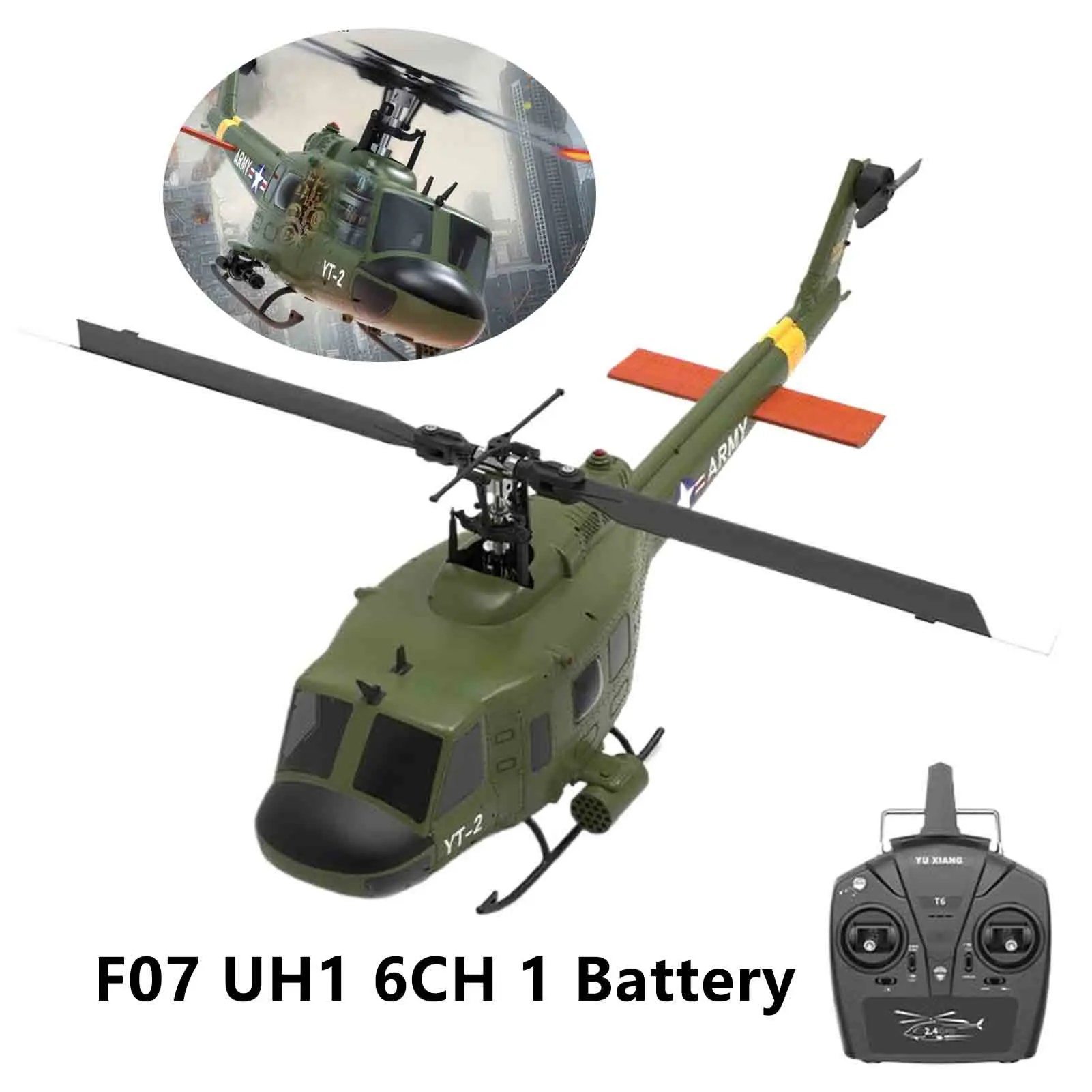 

Yuxiang F07 6-Channels Remote Control Helicopter 2.4G 6CH Aileronless Huey UH1 RC Helicopter with 1Battery