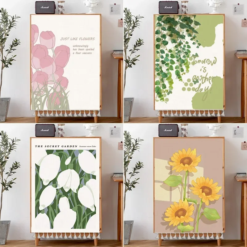 

Flowers Nordic Cabinet Kitchen Short Curtains Dustproof Cover Half-curtain Storage Shoe Shelf Wardrobe Restaurant Window Curtain