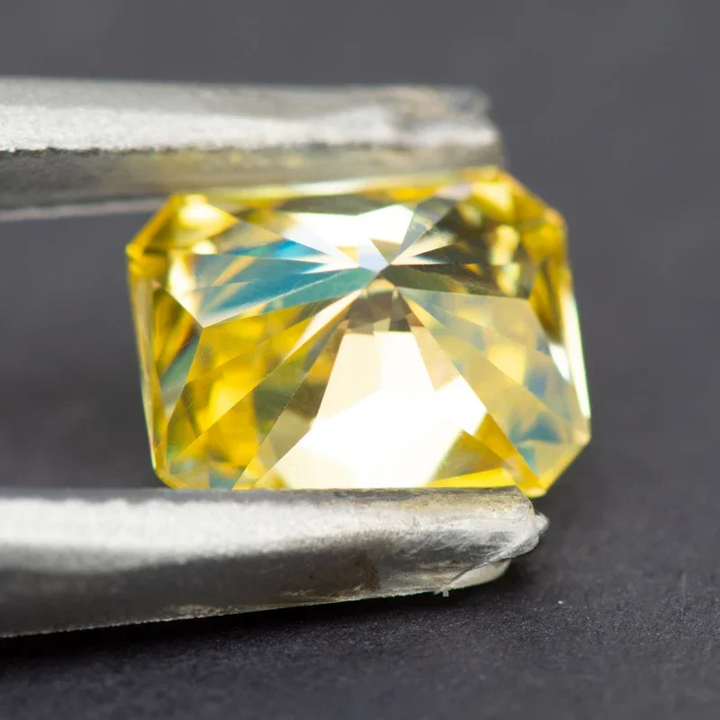 Moissanite Gemstone para Fazer Jóias, Corte Radiante, Cor Amarelo Limão, Diamante Crescido em Laboratório, Encantos DIY, Material com Certificado GRA