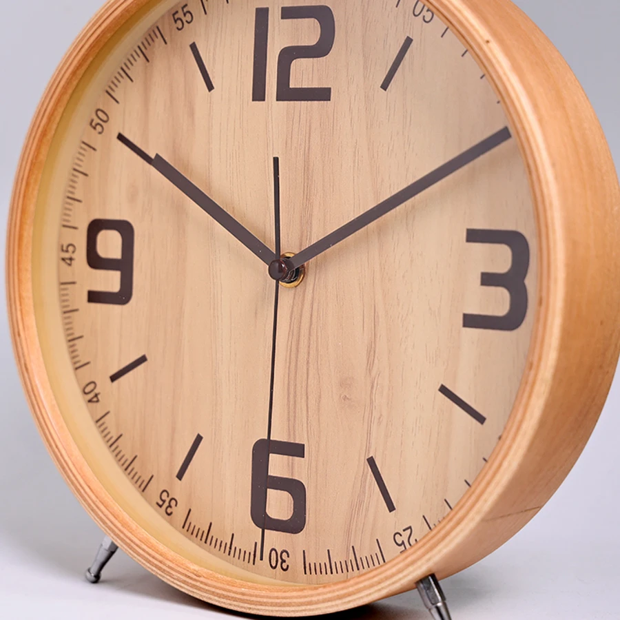 1PC European wooden silent table clock living room simple decoration pointer clock, desktop creative wood quartz clock