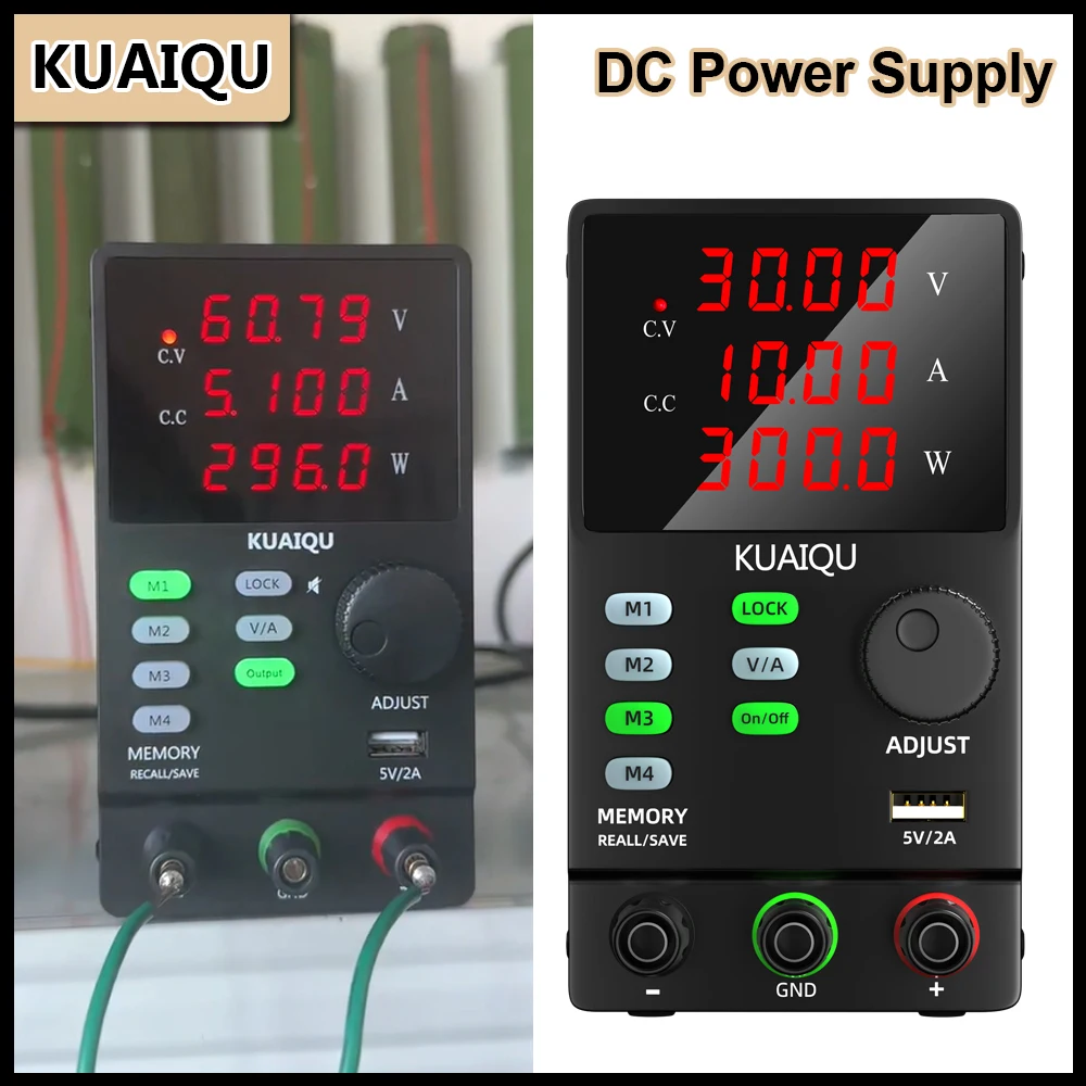 KUAIQU 4-Dight LED DC Power Supply 4-Set Memory ON/OFF Voltage Regulator 30V/60V/120V USB 5V2A Bench Source For Phone Repair