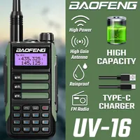 BAOFENG UV-16 Walkie Talkie Tri-Band 10 KM Powerful Waterproof VHF/UHF CB Ham Dual Band Professional Two Way Radio USB-C Charger