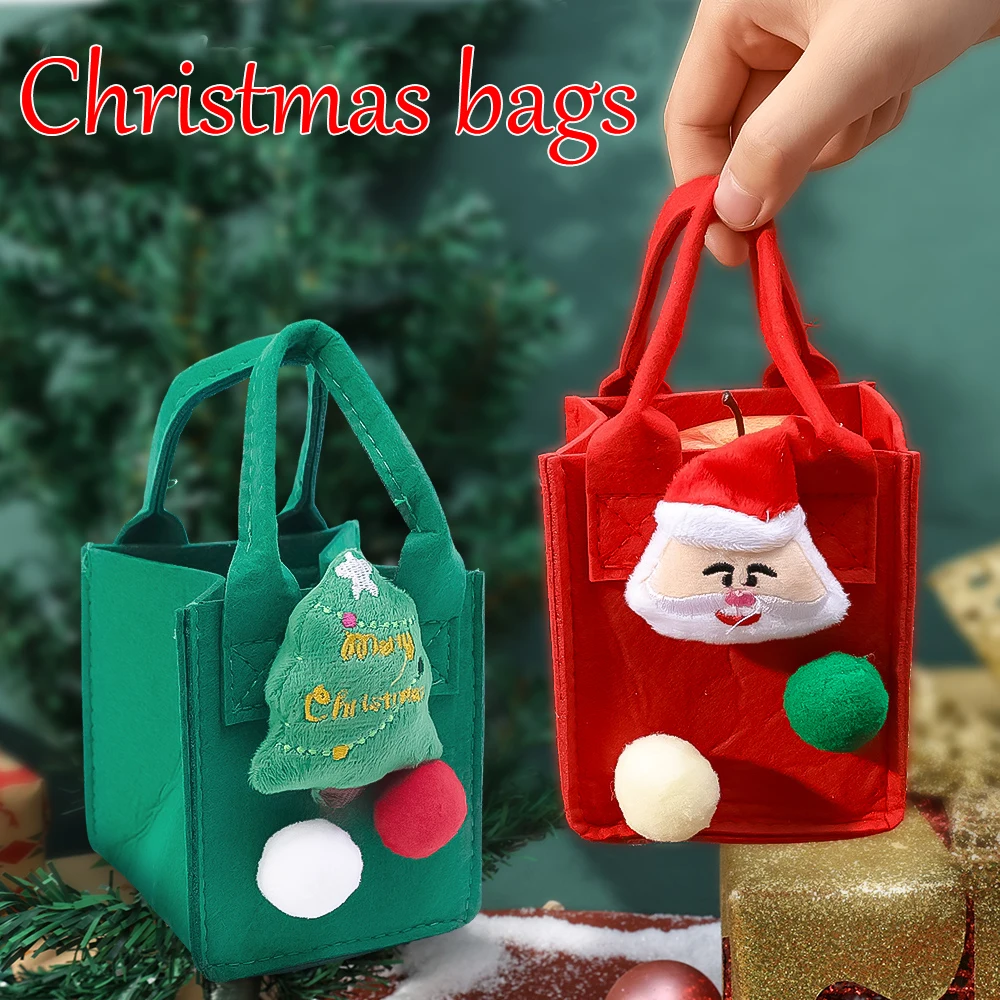 Christmas Gift Bags Candy Snack Felt Bag Santa Claus Cartoon Children Gift Xmas Tree Ornaments New Year Home Decoration Supplies