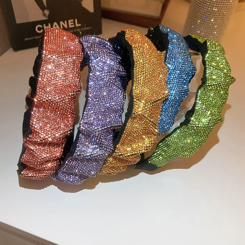 Fashion Purple Blue Green Rhinestone Hairbands For Women Velvet Headwear Hair Accessories Jewelry