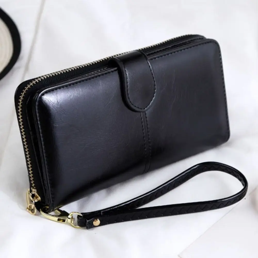 محفظة مقاومة للماء من جلد البولي يوريثان محفظة طويلة بسحاب متعددة الوظائف محفظة مزدوجة الطي سعة كبيرة قابلة للطي حامل بطاقة نسائية للرجال