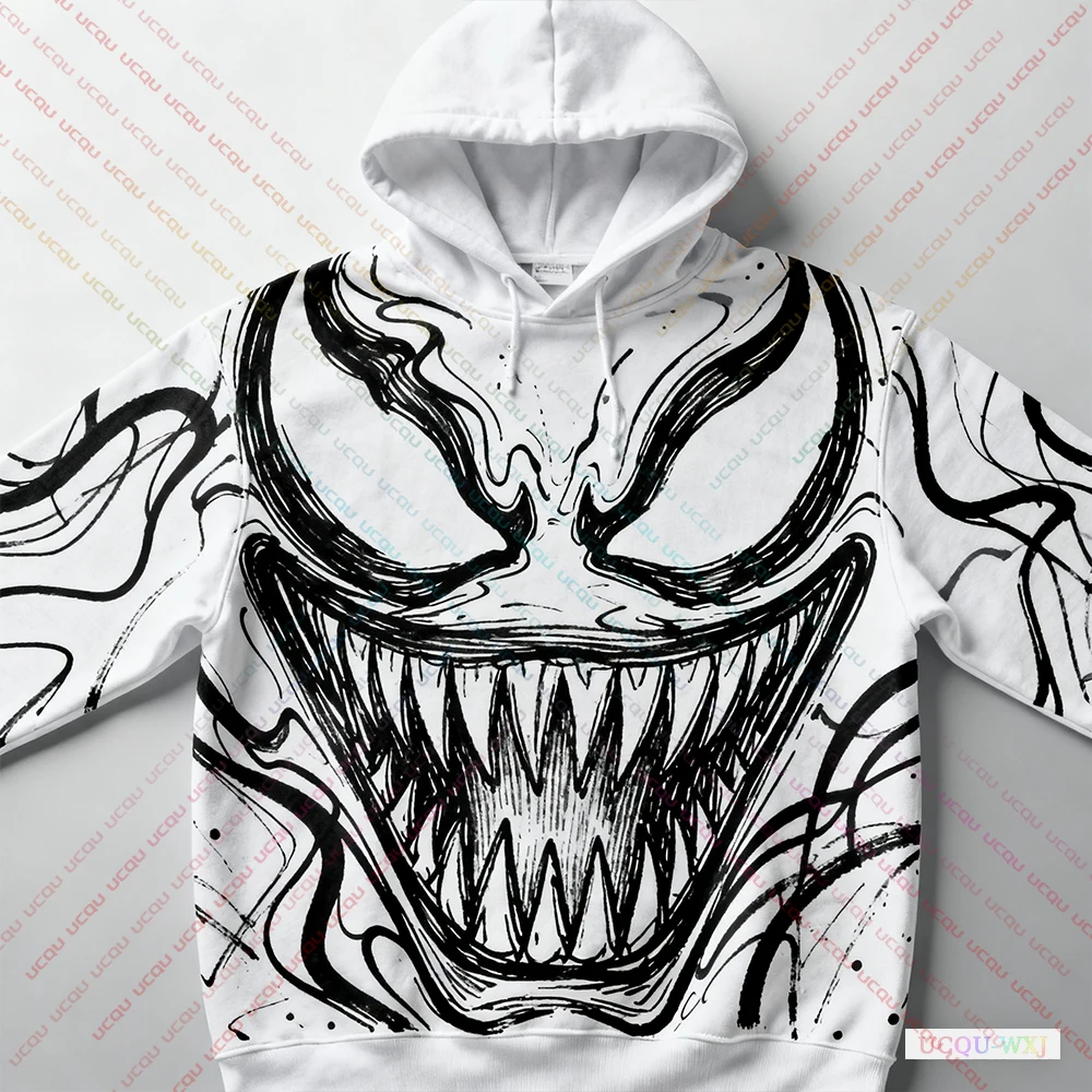 

Осень-зима плюс размер толстовка с капюшоном Venom граффити узор принт теплый и удобный модный свитшот