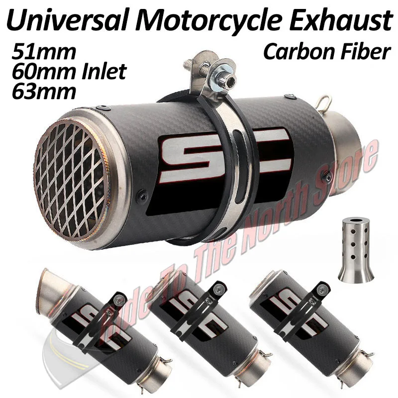 

51mm 60mm 63mm Slip On Carbon Fiber sc Exhaust Tail Pipe For Kawasaki Honda Yamaha KTM Suzuki CFmoto ETC Muffler Escape Modified