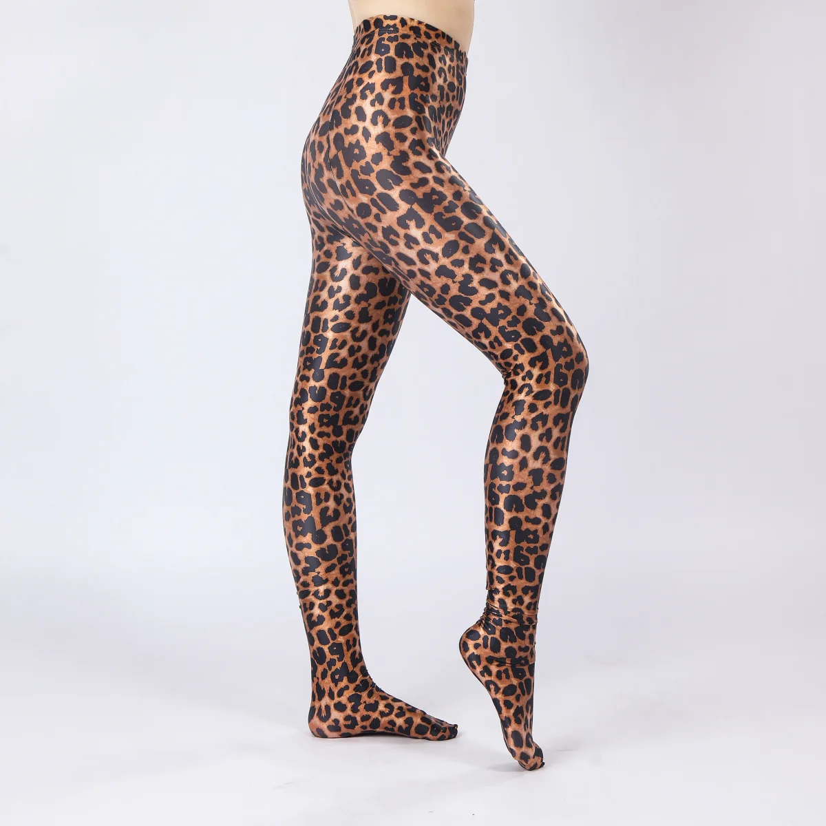 XClocKNYoung satin glossy pantyhose bright tights sexy silk stockings leopard print high waisted sport swim glossy pants