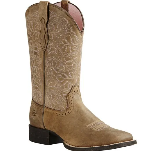 남성용 갈색 가죽 카우보이 부츠 터쿼이즈 패턴 자수 스퀘어 토 로우 힐 웨스턴 신발 캐주얼 아웃도어 컨트리용