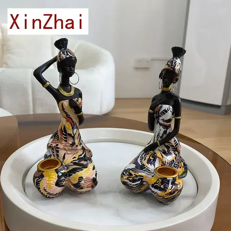 Vilead African Women Statue Candlestick Black Figure Wedding Festival Candle Holder Home Table Decoration  Living Room Office