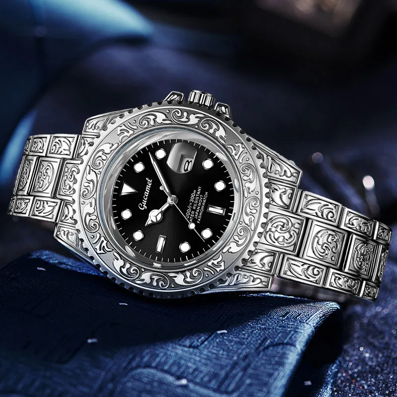 Vintage* Engraved Men’s Quartz Watch with Calendar, Diver-Style Waterproof Wristwatch, Hot-Selling Export Model