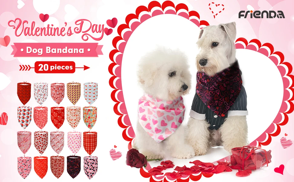 20 Packungen MIX Valentinstag-Hunde-Bandanas, herzförmig, kariert, dreieckig, Lätzchen, Schal, Halstuch, Schal, Bandana für Hunde, Katzen, Haustiere – Detail 7
